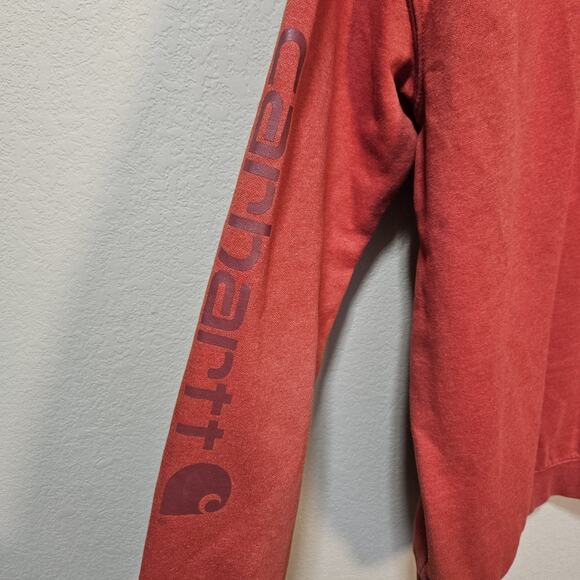 Carhartt Men Loose Fit Midweight Logo Sleeve Graphic Hoodie XL Tall Workwear Red - Picture 4 of 15
